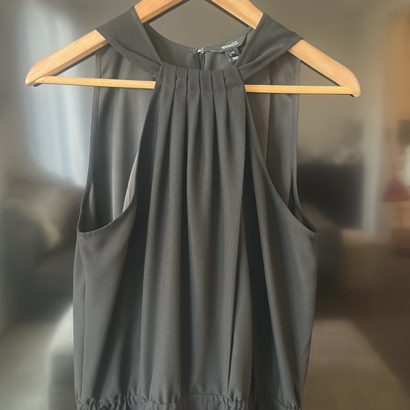 RW & Co. Black Sleeveless Pleated Neck Wide Leg Jumpsuit Size L - Picture 4 of 13